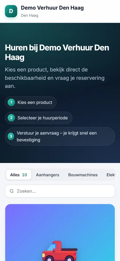 Verhuurplatform: planning en online catalogus — mobiel